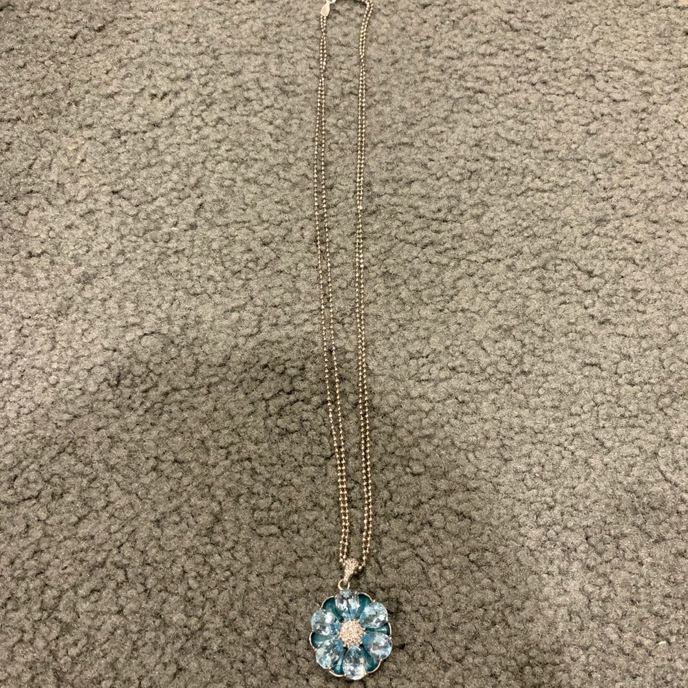 925 Silver with Blue Topaz flower necklace